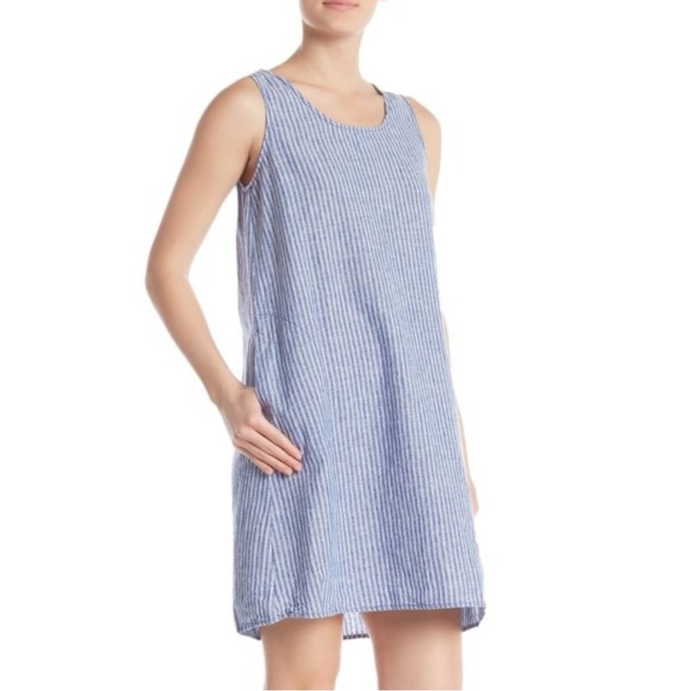 NWT Max Studio Blue White Striped Linen Blend Mini Dress Pockets Coastal Preppy